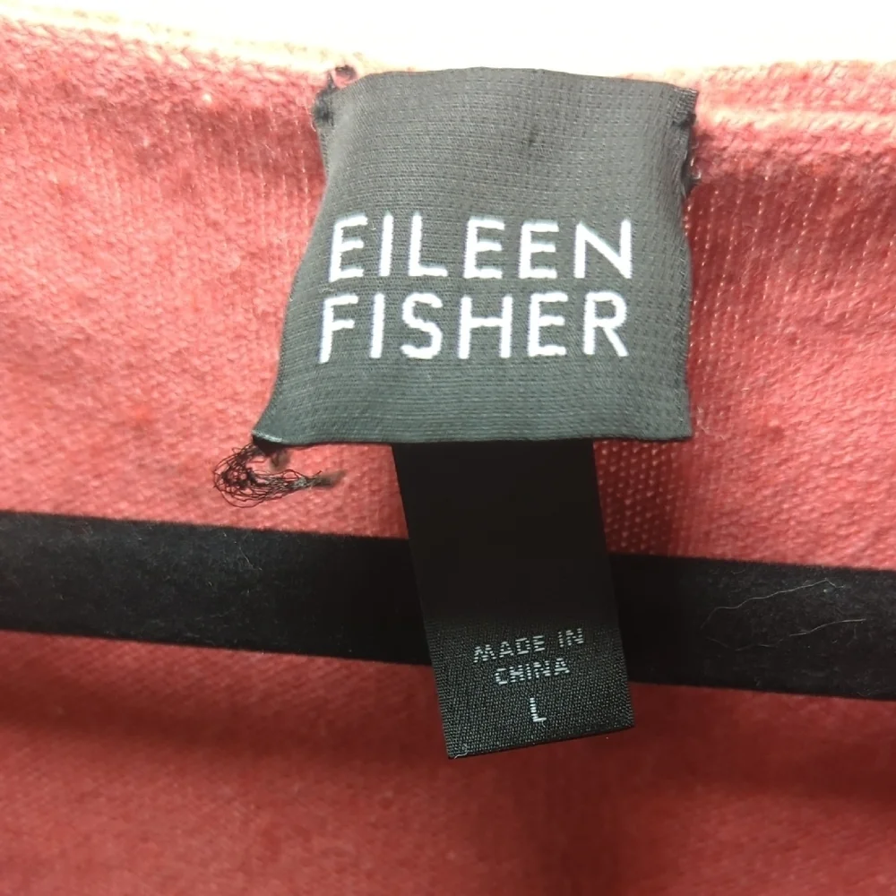 Eileen Fisher Silk Cashmere Sweater Deep Coral Pink Tunic V-neck Women's Size L